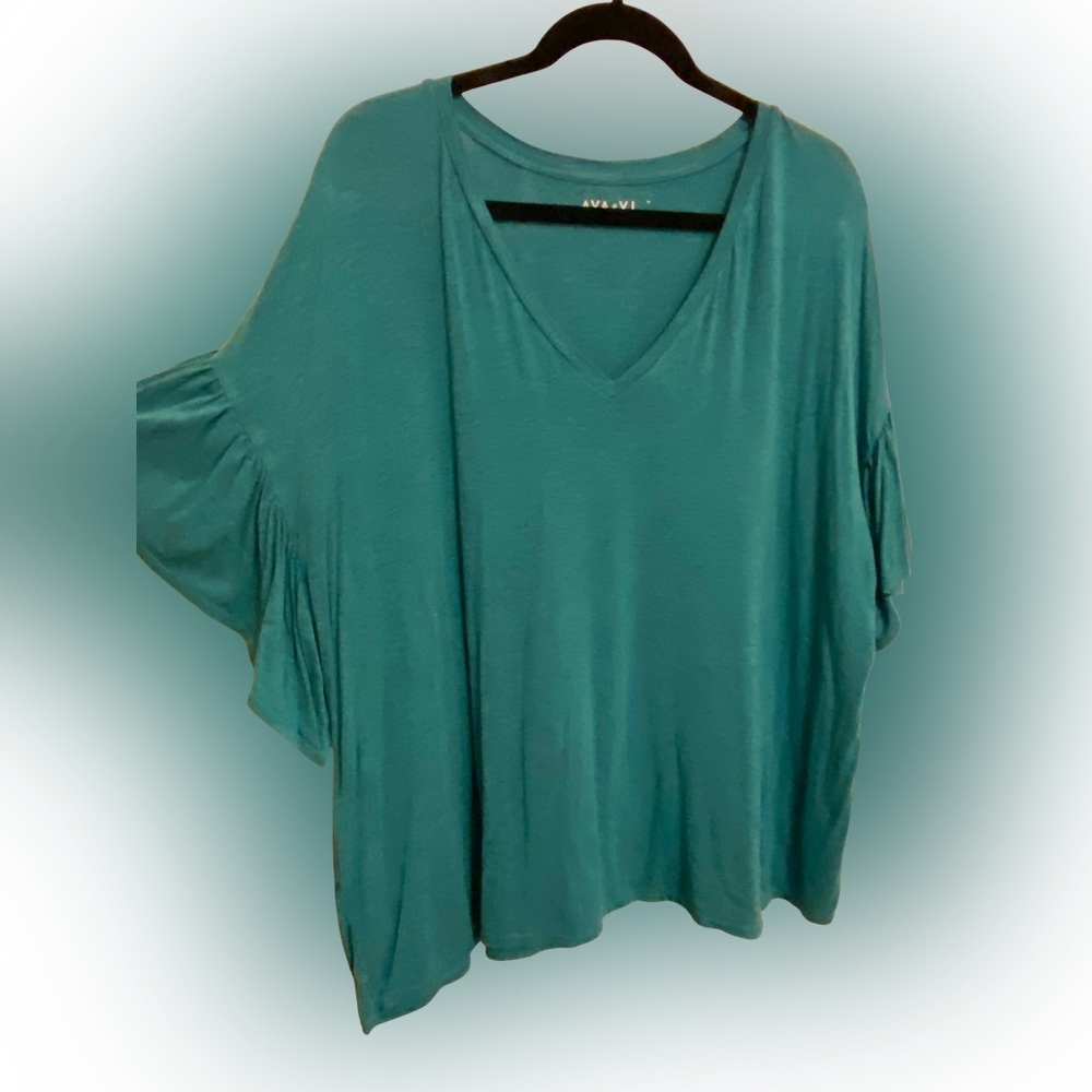 Ava & Viv Teal V-Neck Blouse